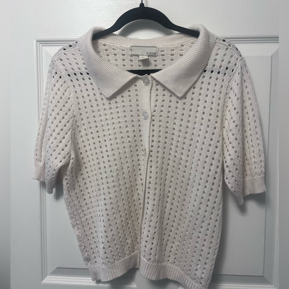By Design White Knit Collared Top